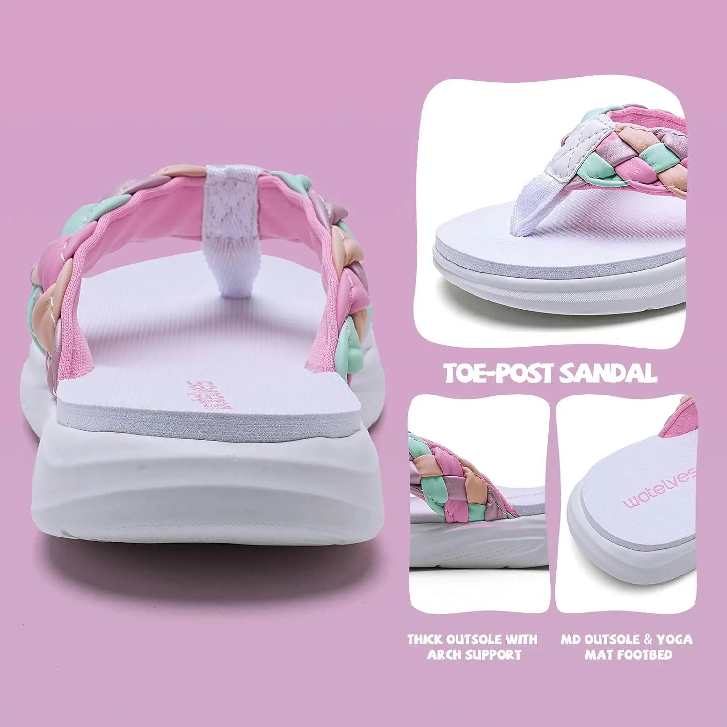 WateLves Girls Flip Flops Non-Slip Casual Thong Sandals Summer Sandal Shoes for Beach Swim Pool (Little Kid/Big Kid)