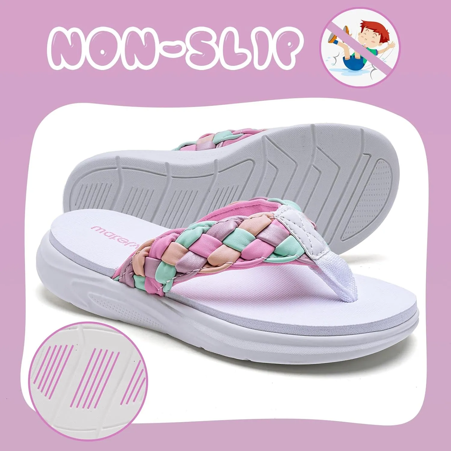 WateLves Girls Flip Flops Non-Slip Casual Thong Sandals Summer Sandal Shoes for Beach Swim Pool (Little Kid/Big Kid)