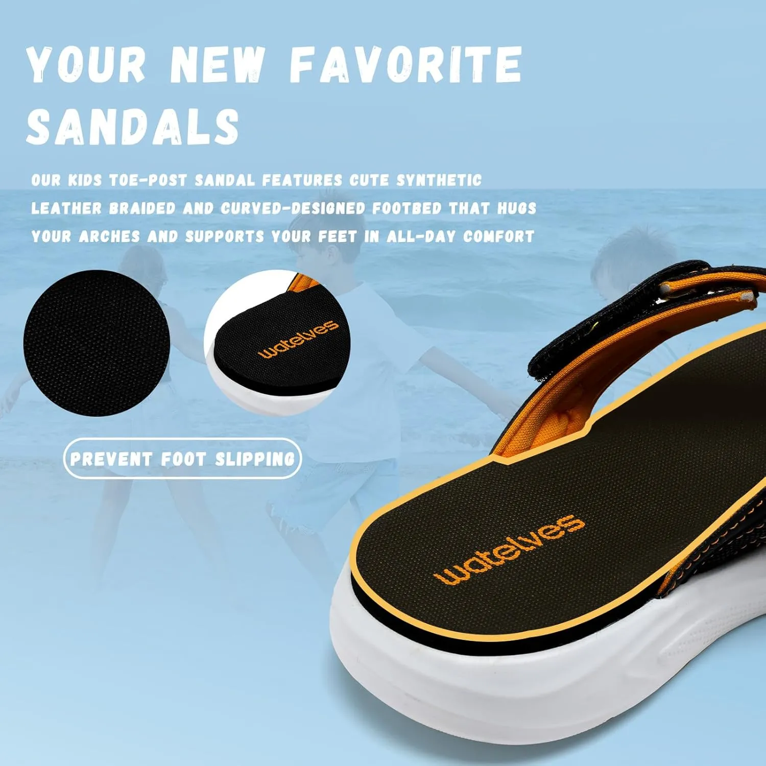 WateLves Kids Flip Flops Boys Girls Adjustable Hook and Loop Sandals Non-Slip Summer Sandal Shoes for Beach Swim Pool (Little Kid/Big Kid)