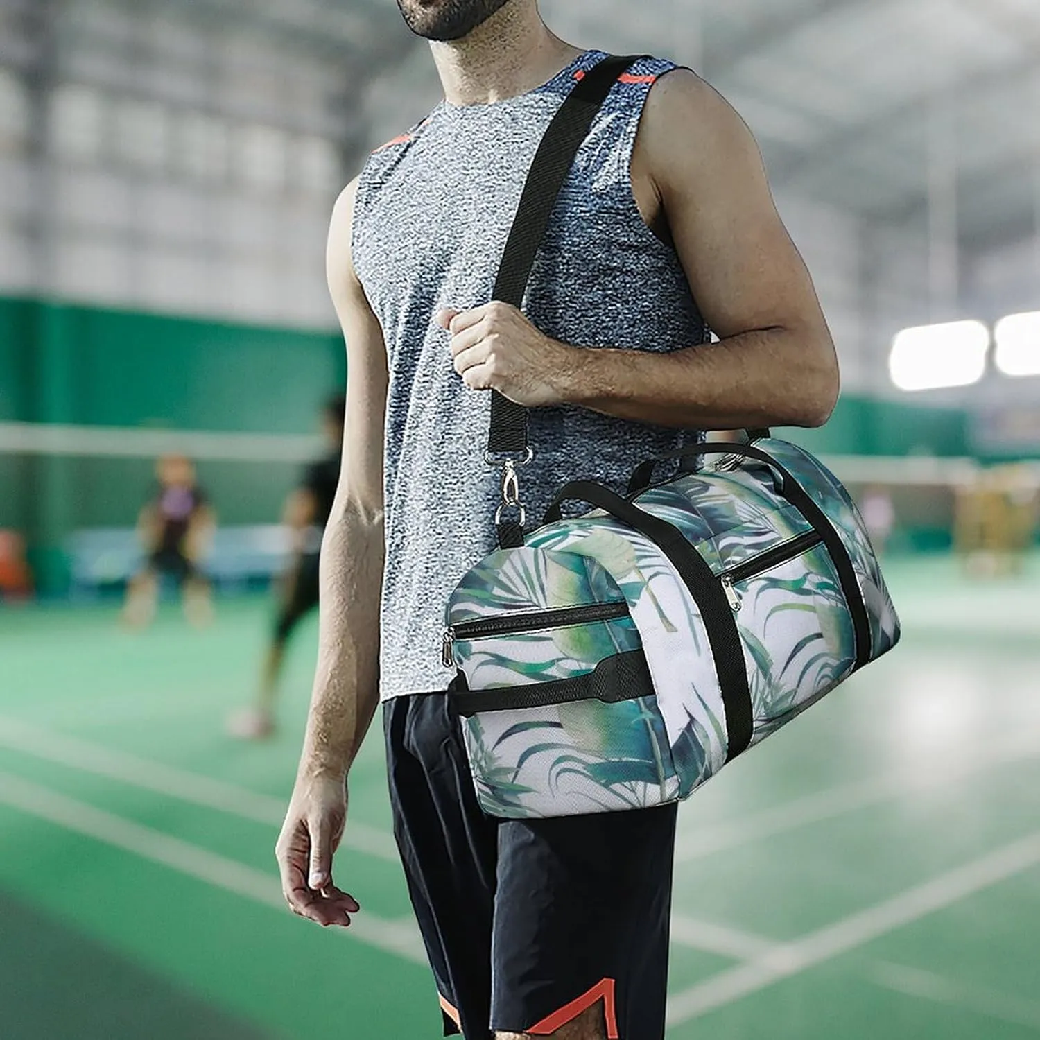 Watercolor Palm Trees And Banana Fitness Large Gym Bag for Unisex with Shoe Compartment & Wet Pocket