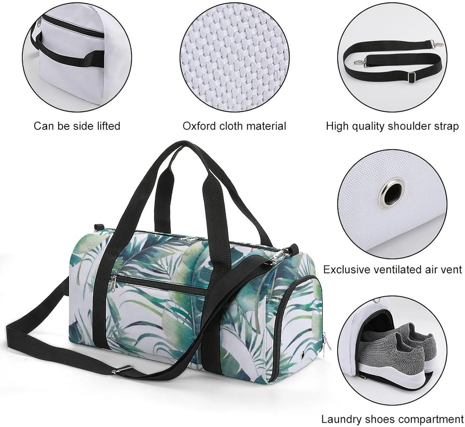 Watercolor Palm Trees And Banana Fitness Large Gym Bag for Unisex with Shoe Compartment & Wet Pocket