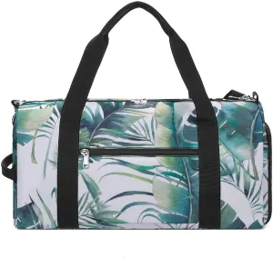 Watercolor Palm Trees And Banana Fitness Large Gym Bag for Unisex with Shoe Compartment & Wet Pocket