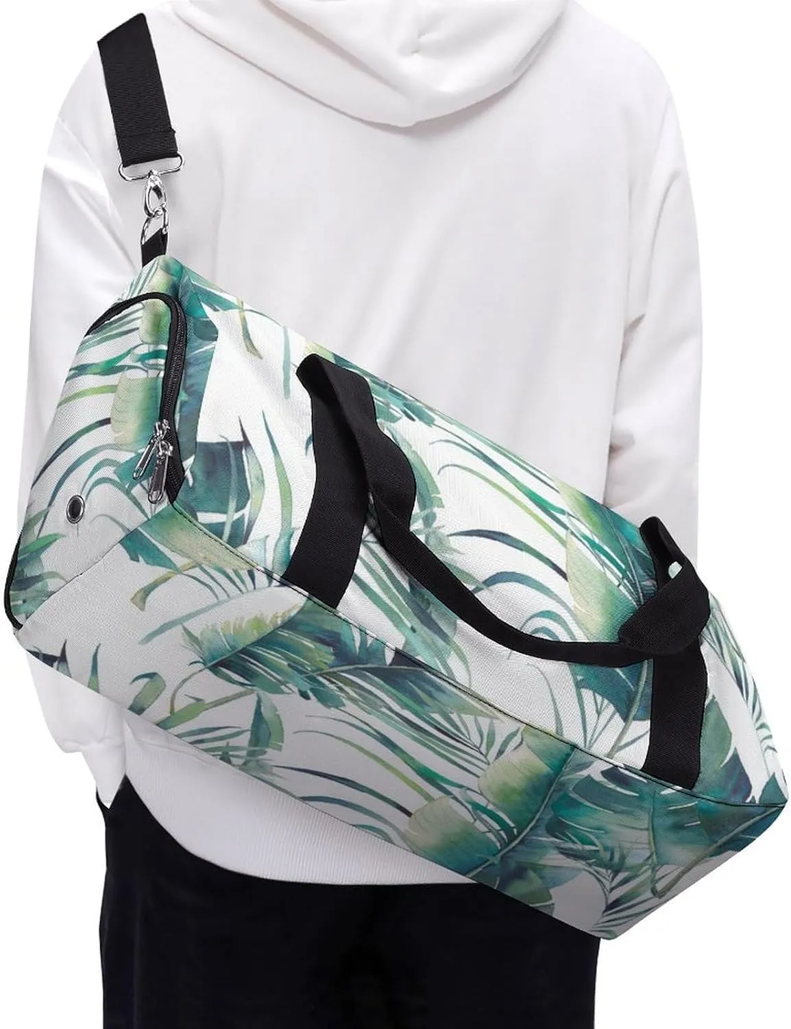 Watercolor Palm Trees And Banana Fitness Large Gym Bag for Unisex with Shoe Compartment & Wet Pocket
