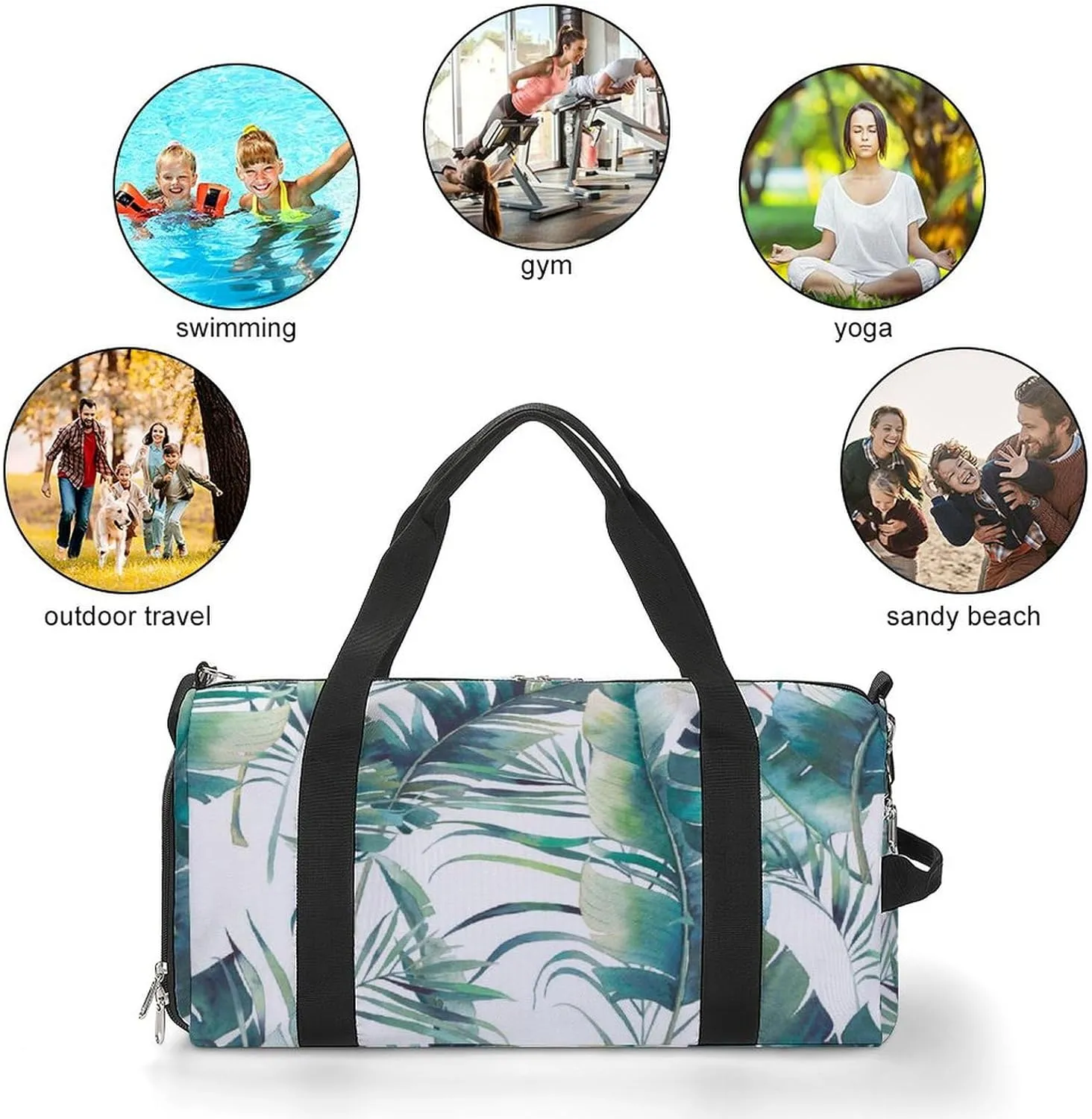 Watercolor Palm Trees And Banana Fitness Large Gym Bag for Unisex with Shoe Compartment & Wet Pocket