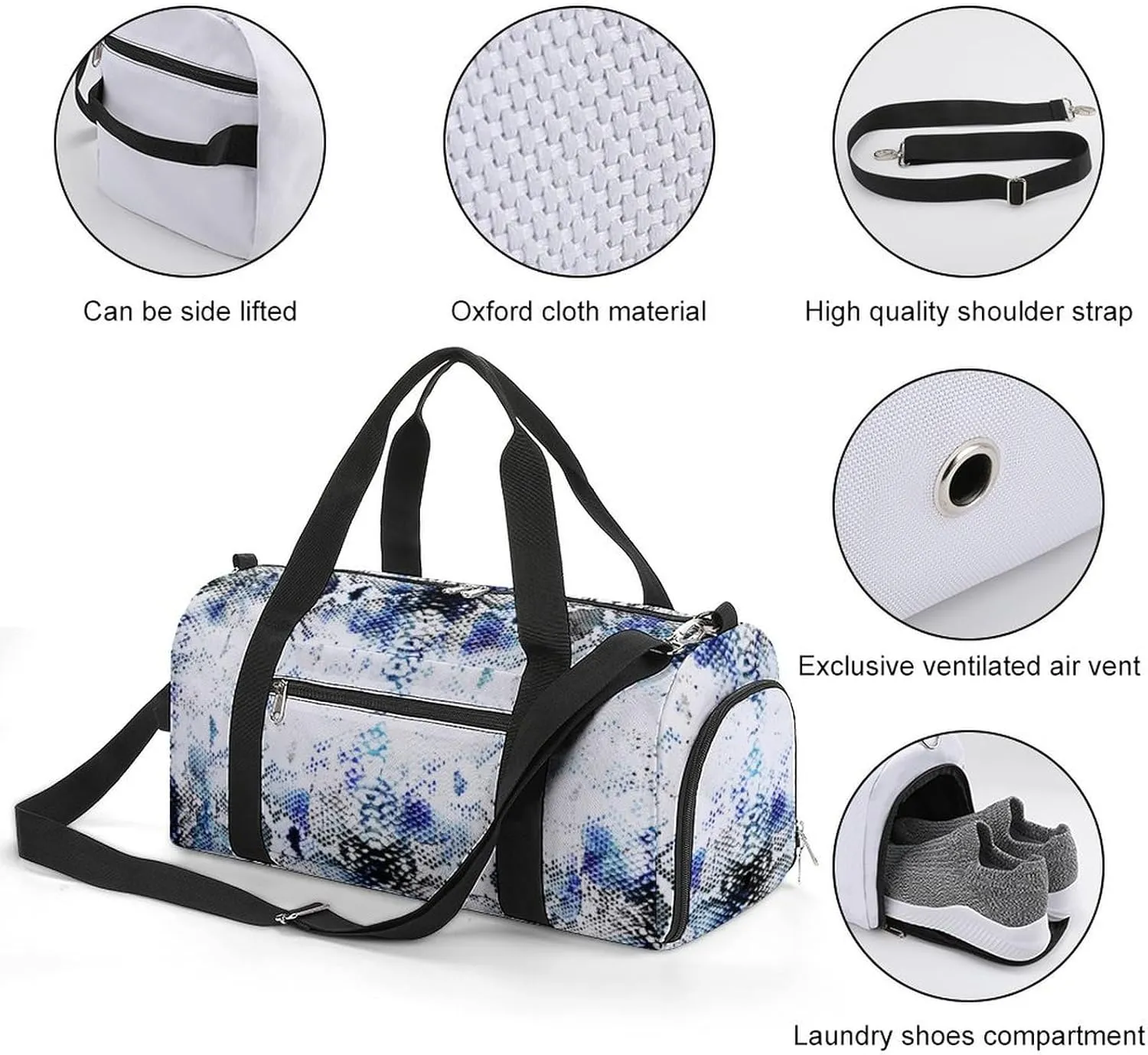 Watercolor Tie Dye Snake Skin Fitness Large Gym Bag for Unisex with Shoe Compartment & Wet Pocket