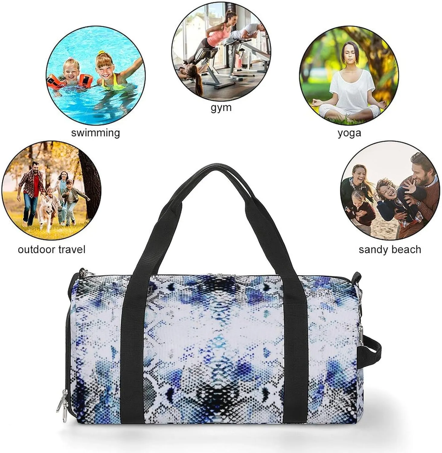 Watercolor Tie Dye Snake Skin Fitness Large Gym Bag for Unisex with Shoe Compartment & Wet Pocket