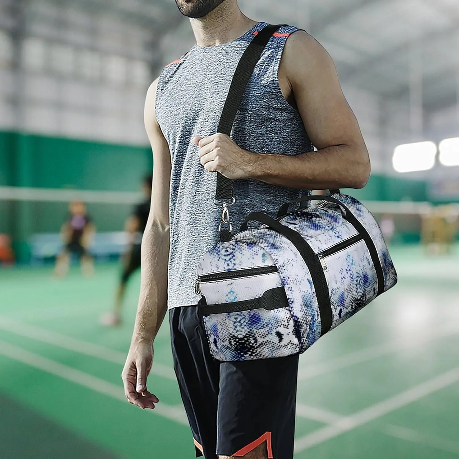 Watercolor Tie Dye Snake Skin Fitness Large Gym Bag for Unisex with Shoe Compartment & Wet Pocket