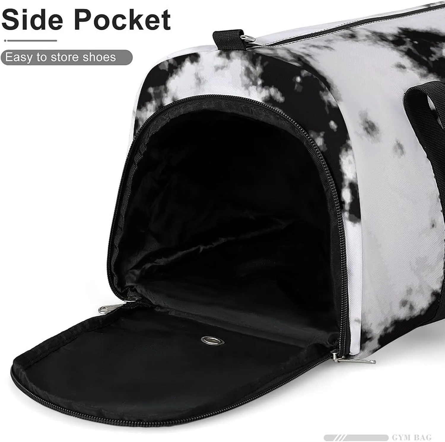 Watercolour Black White Tie Dye Fitness Large Gym Bag for Unisex with Shoe Compartment & Wet Pocket