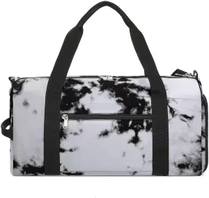 Watercolour Black White Tie Dye Fitness Large Gym Bag for Unisex with Shoe Compartment & Wet Pocket