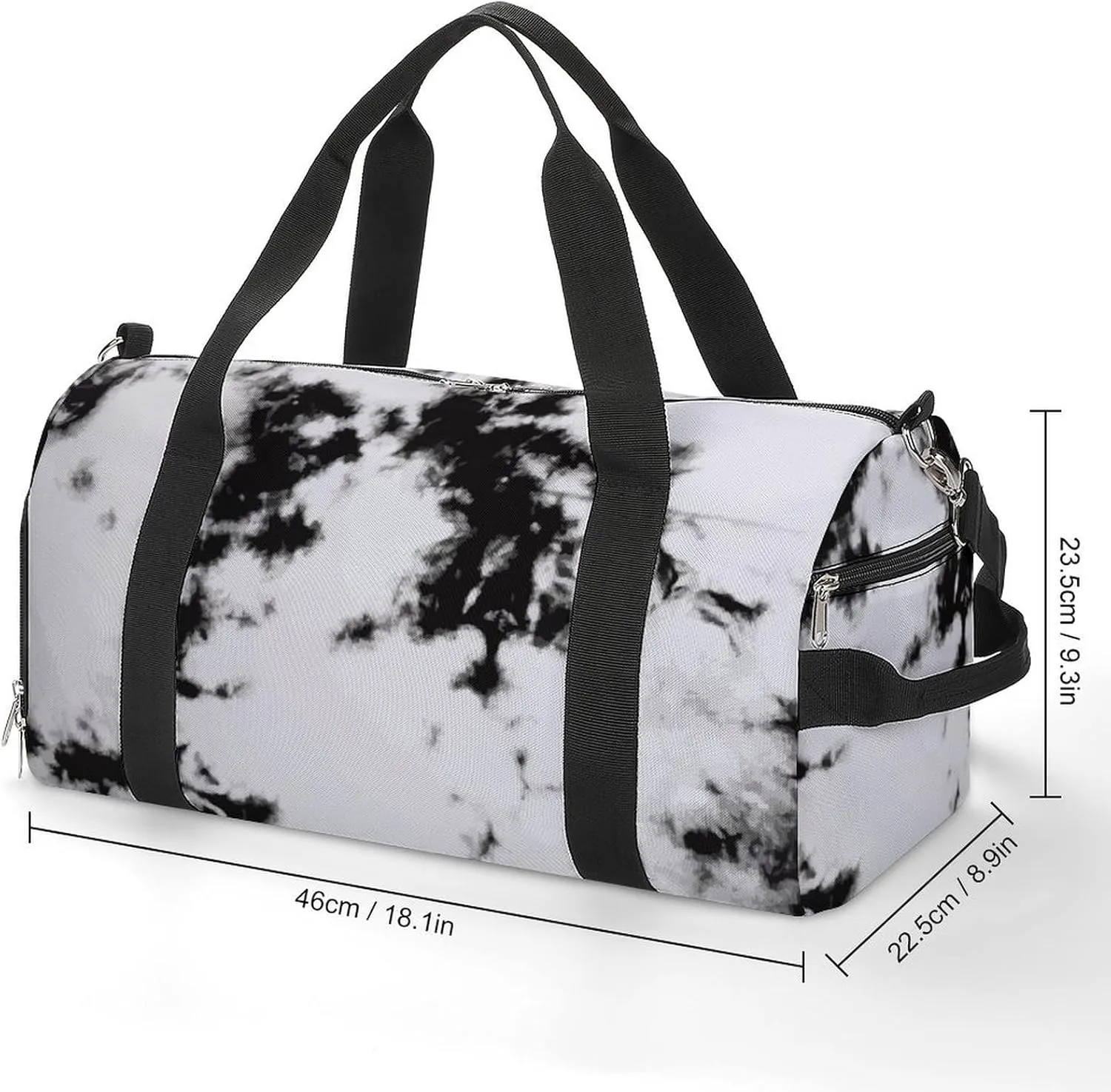 Watercolour Black White Tie Dye Fitness Large Gym Bag for Unisex with Shoe Compartment & Wet Pocket