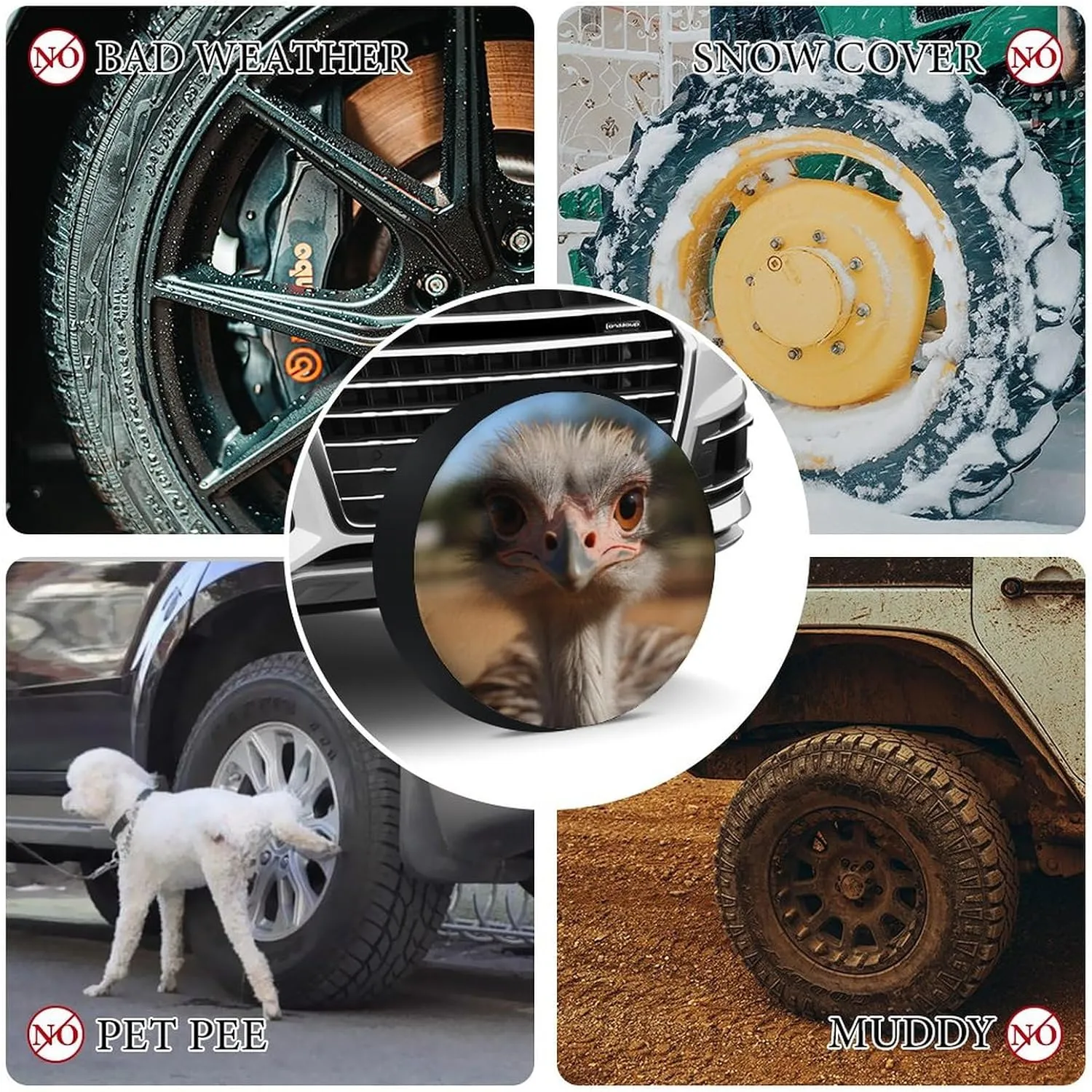 Waterproof Tires Covers Universal Spare Tire Cover Cute Ostrich Oxford Cloth Wheel Cover Tire Protector for Car RV Trailer Camper Truck SUV Tire Accessories 34inch