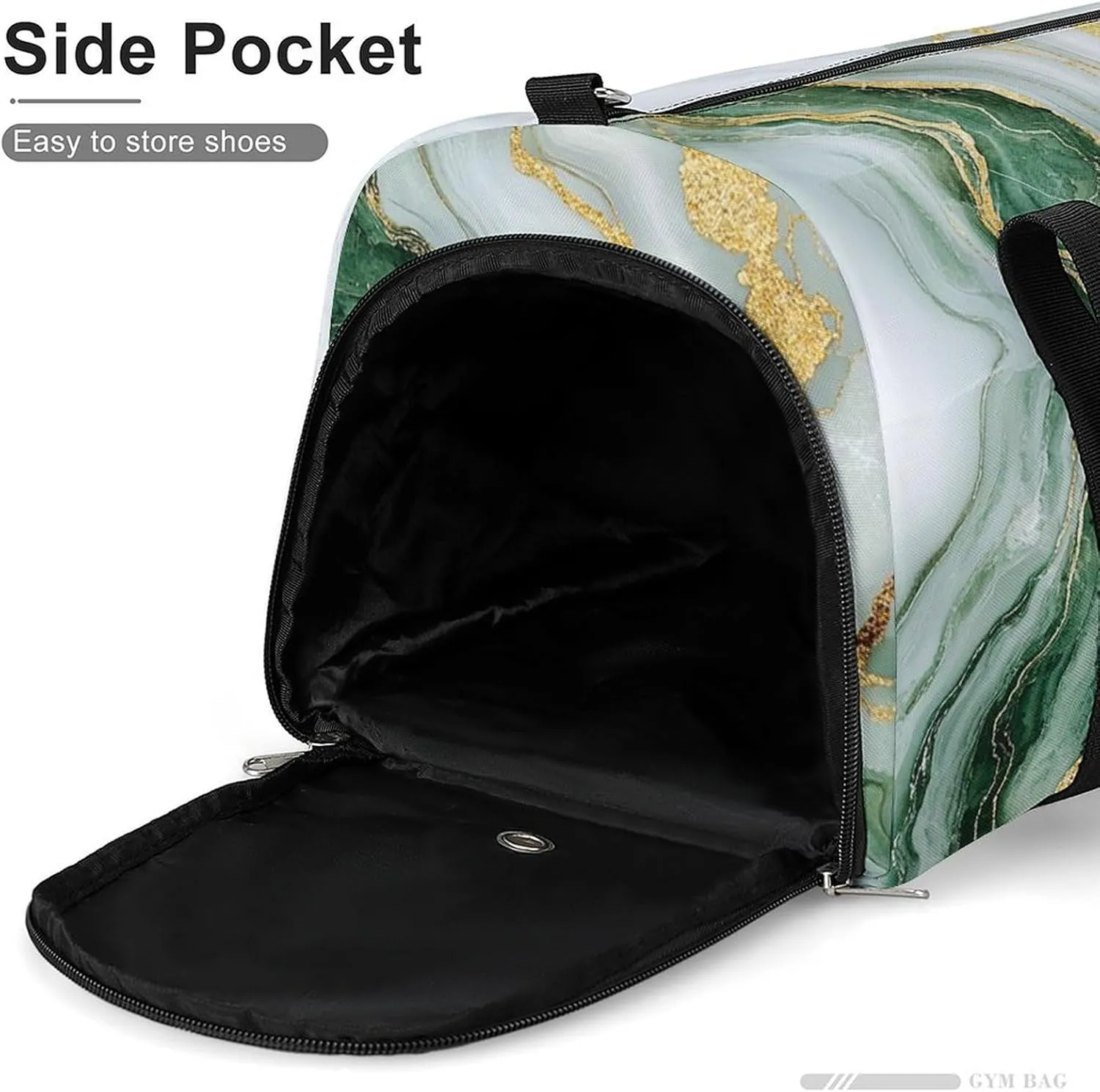 White And Green Marble Fitness Large Gym Bag for Unisex with Shoe Compartment & Wet Pocket