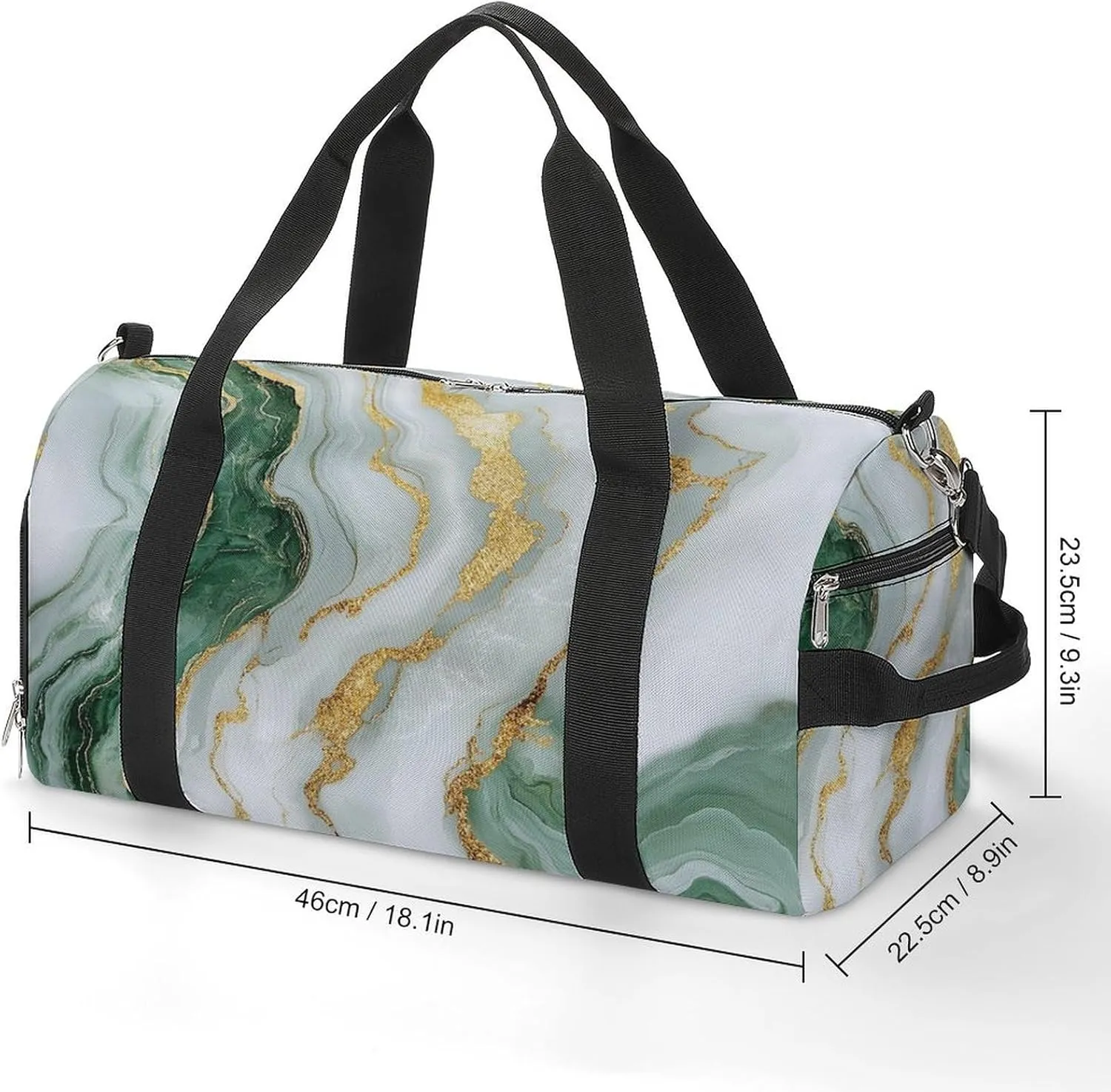 White And Green Marble Fitness Large Gym Bag for Unisex with Shoe Compartment & Wet Pocket