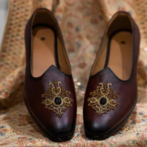 Wine colour loafer with handwork embroidery