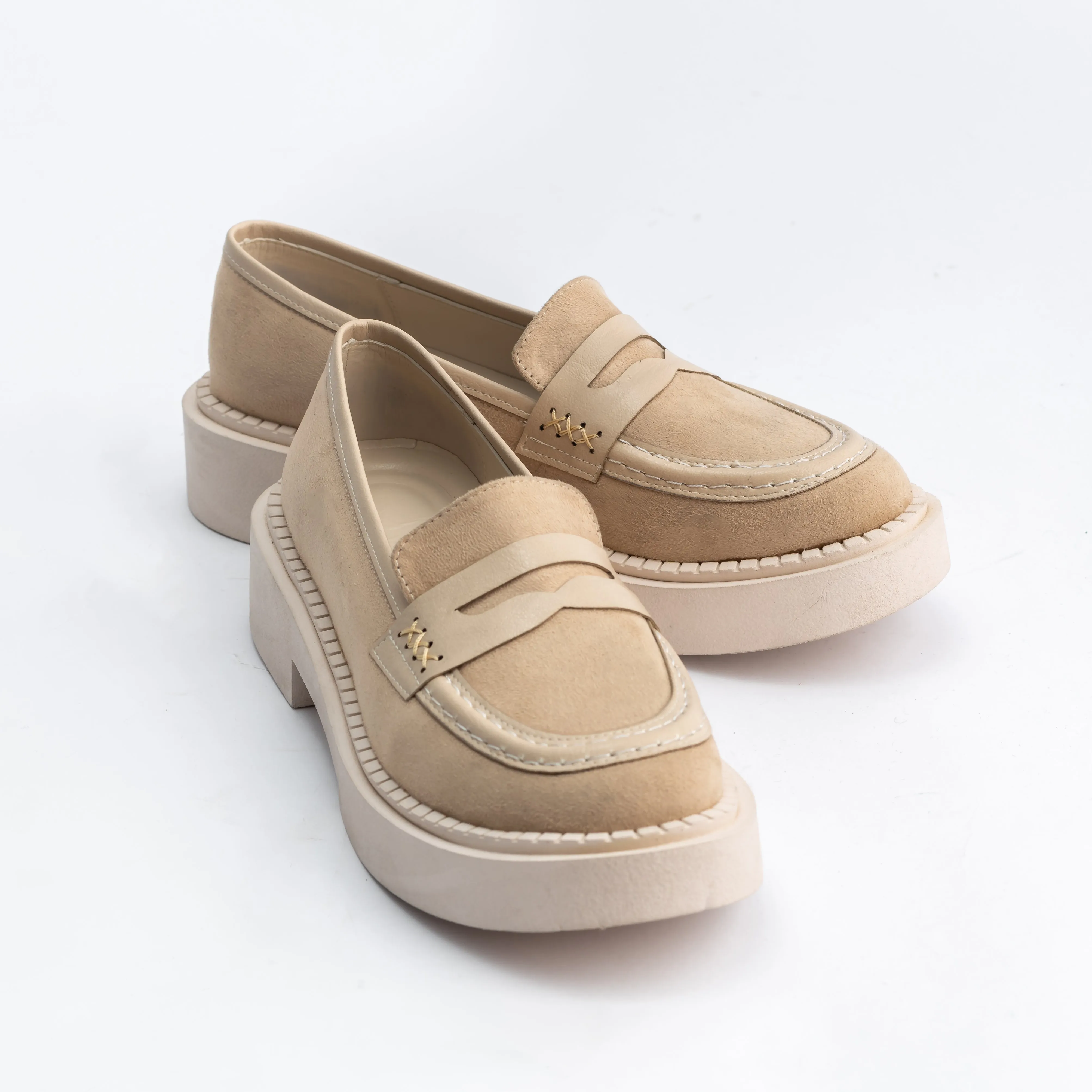 Women Beige Suede Loafers
