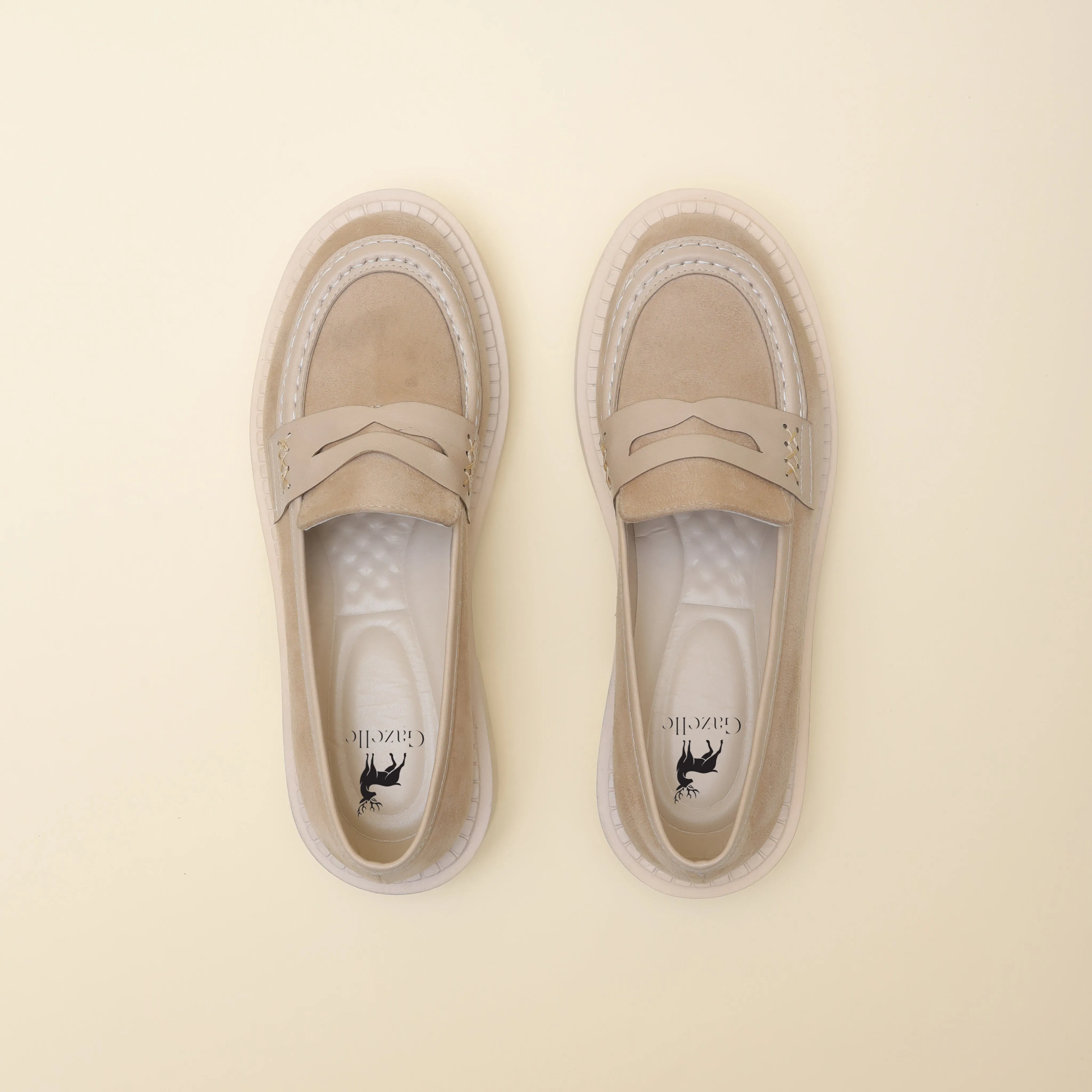 Women Beige Suede Loafers
