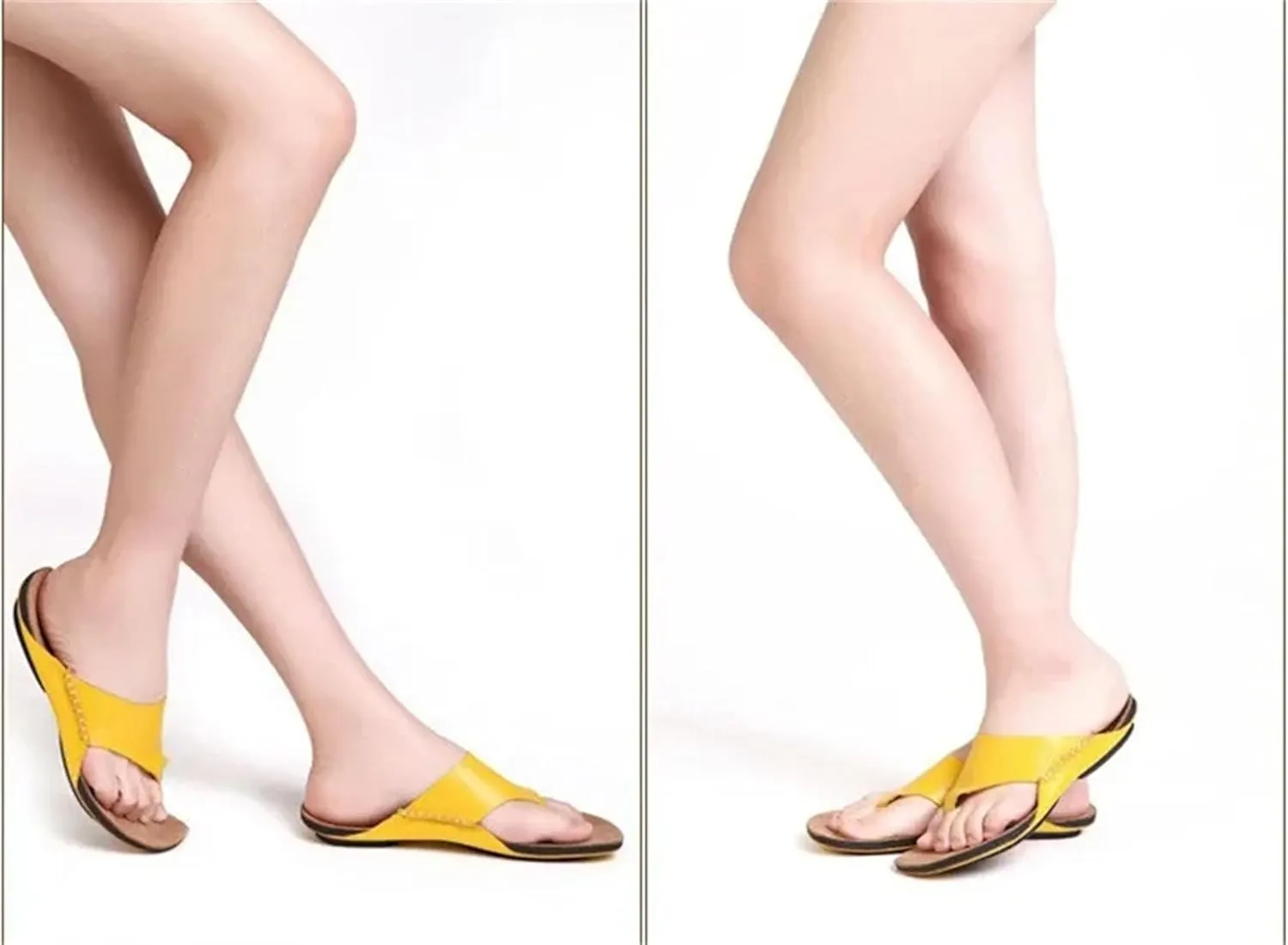 Women's Authentic Leather Flip-Flops - Open Toe Beach Summer