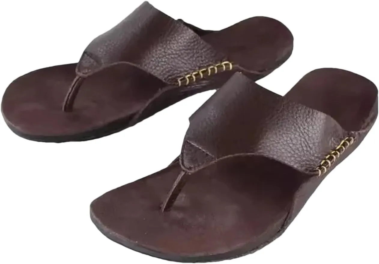 Women's Authentic Leather Flip-Flops - Open Toe Beach Summer