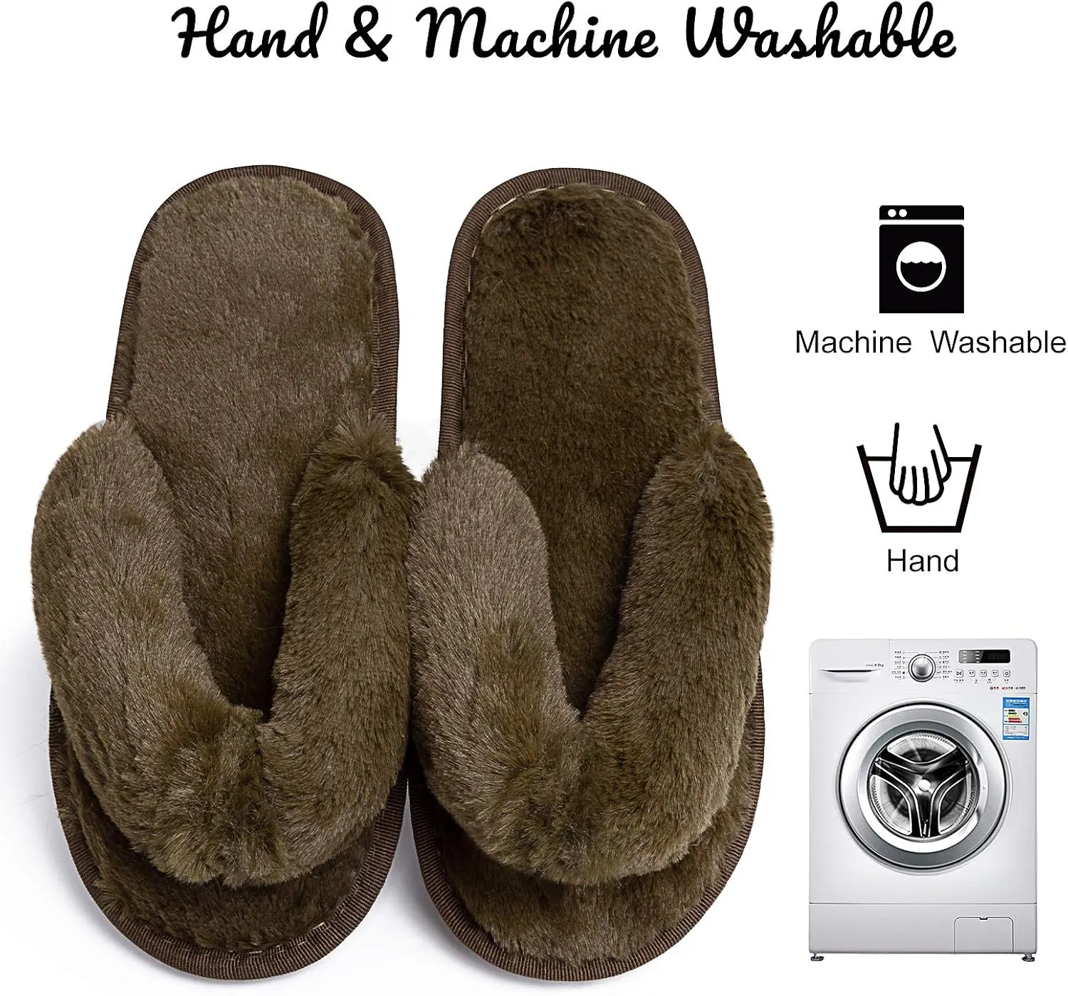Women's Fuzzy Memory Foam Flip Flop Slippers Soft Comfy Open Toe Slip On Spa Thong Flat Sandals Ladies House Home Furry Sandal Slides Indoor Outdoor