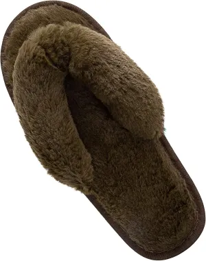Women's Fuzzy Memory Foam Flip Flop Slippers Soft Comfy Open Toe Slip On Spa Thong Flat Sandals Ladies House Home Furry Sandal Slides Indoor Outdoor