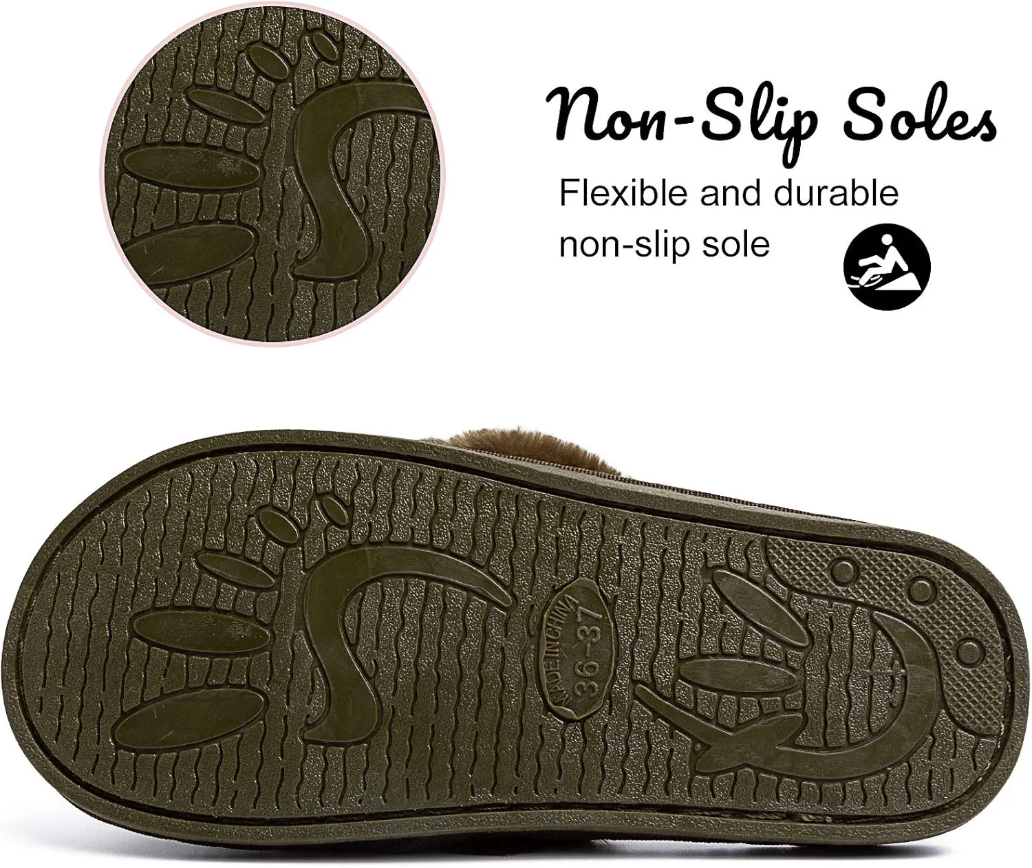 Women's Fuzzy Memory Foam Flip Flop Slippers Soft Comfy Open Toe Slip On Spa Thong Flat Sandals Ladies House Home Furry Sandal Slides Indoor Outdoor