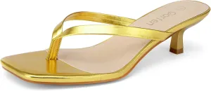 Women's Kitten Heel Sandals Square Toe Slip-On Flip Flop Heels Thong Sandals for Beach Summer