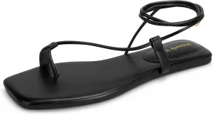 Women's Lace Up Sandals Strappy Flats Gladiator Wrap Flip Flop Tie Open Ring Toe Summer Shoes