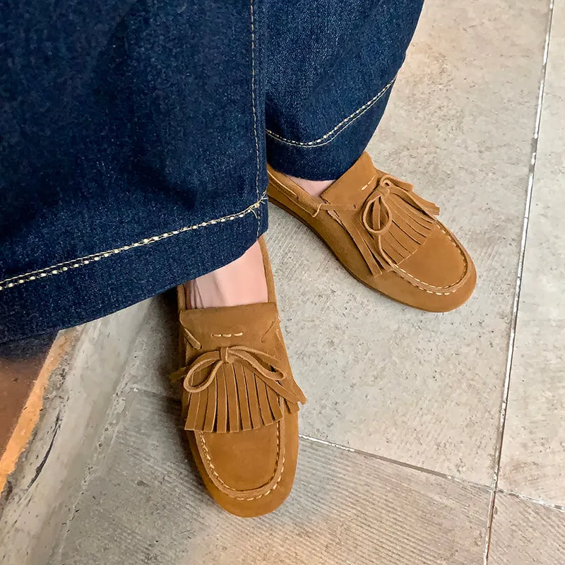 Women's Leather Preppy style Tassel Loafers for College Outfits