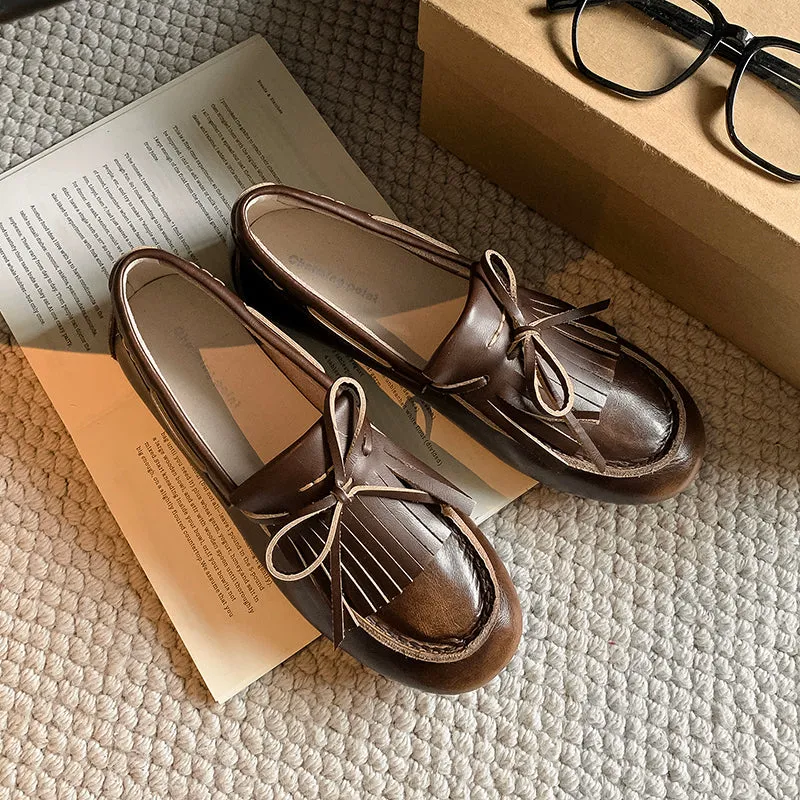 Women's Leather Preppy style Tassel Loafers for College Outfits
