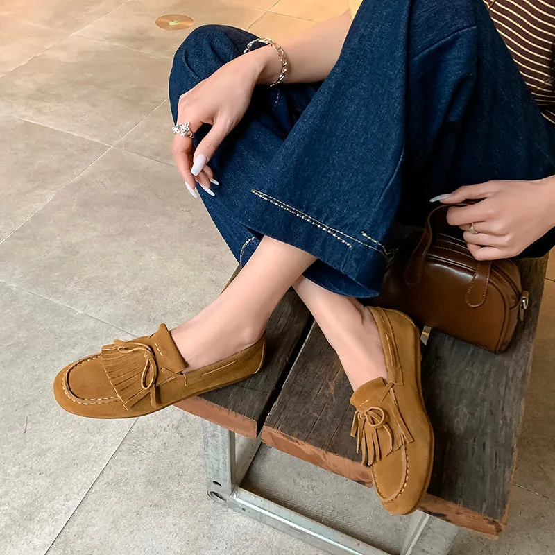 Women's Leather Preppy style Tassel Loafers for College Outfits