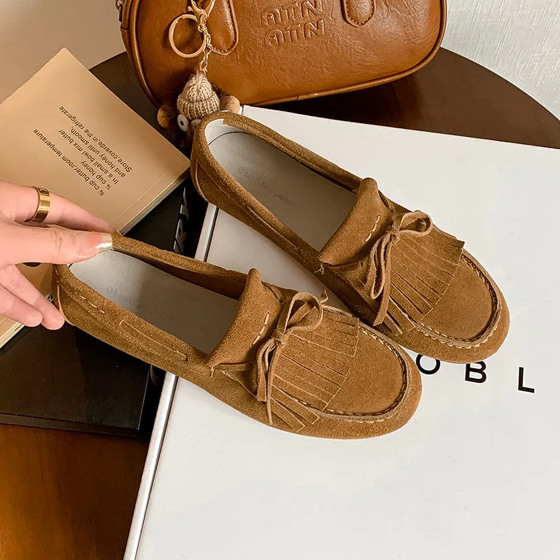 Women's Leather Preppy style Tassel Loafers for College Outfits