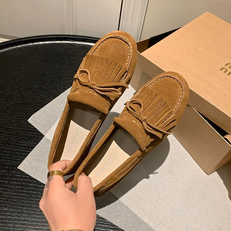 Women's Leather Preppy style Tassel Loafers for College Outfits