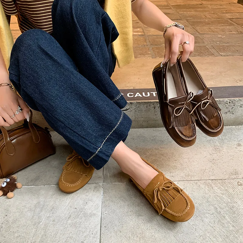 Women's Leather Preppy style Tassel Loafers for College Outfits