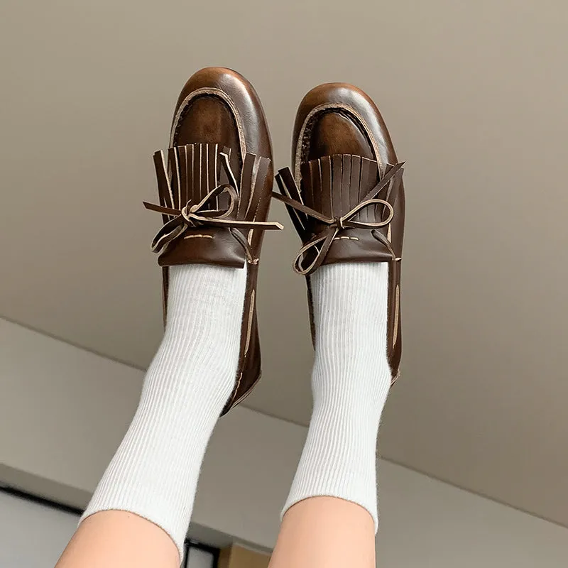 Women's Leather Preppy style Tassel Loafers for College Outfits
