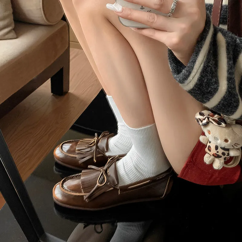 Women's Leather Preppy style Tassel Loafers for College Outfits