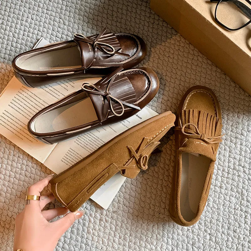Women's Leather Preppy style Tassel Loafers for College Outfits