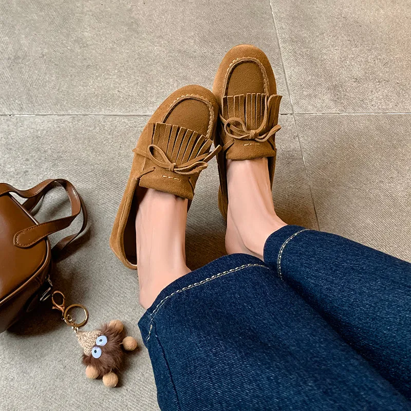 Women's Leather Preppy style Tassel Loafers for College Outfits