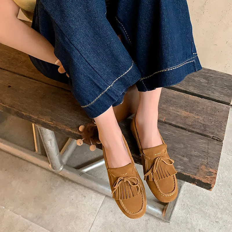 Women's Leather Preppy style Tassel Loafers for College Outfits