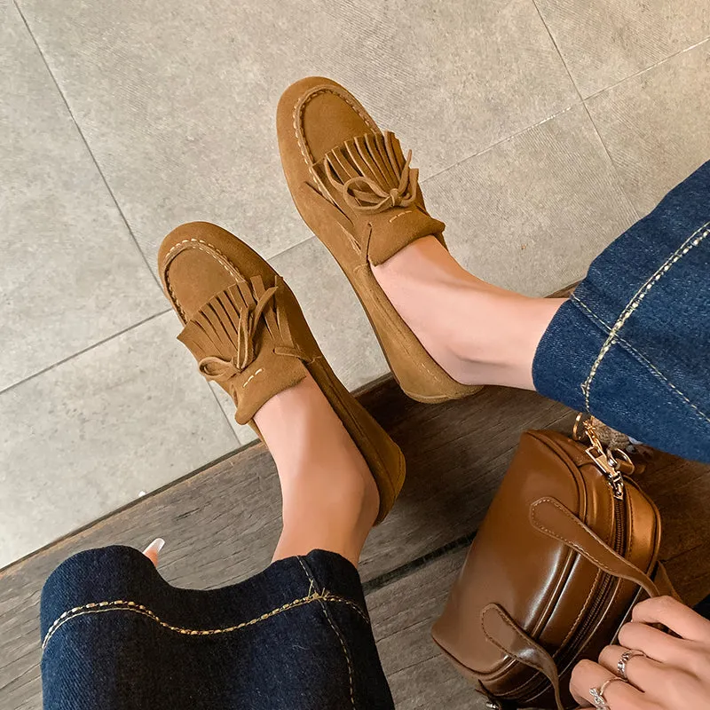 Women's Leather Preppy style Tassel Loafers for College Outfits