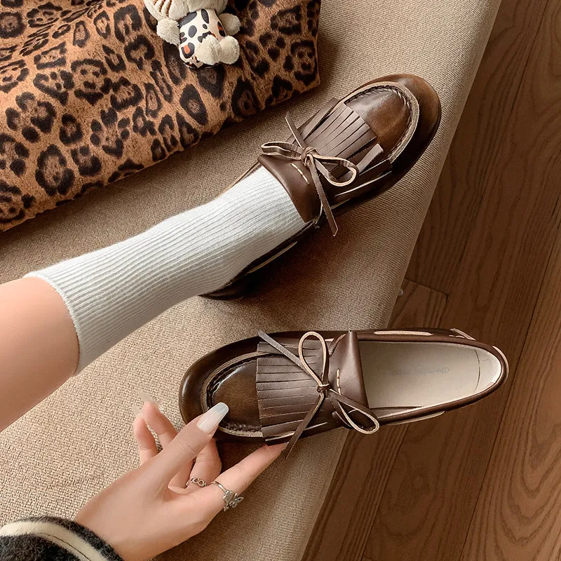 Women's Leather Preppy style Tassel Loafers for College Outfits