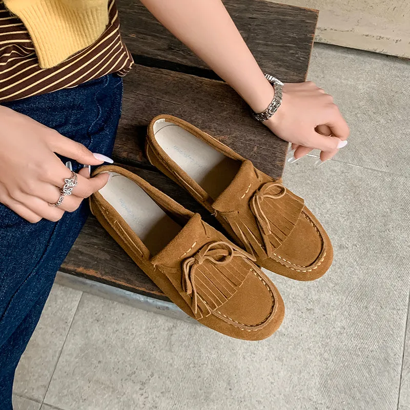 Women's Leather Preppy style Tassel Loafers for College Outfits