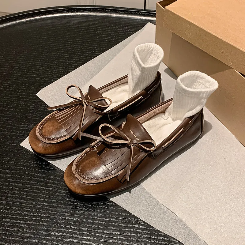 Women's Leather Preppy style Tassel Loafers for College Outfits