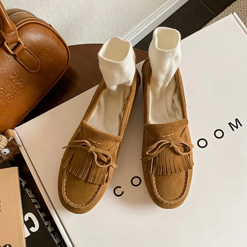 Women's Leather Preppy style Tassel Loafers for College Outfits