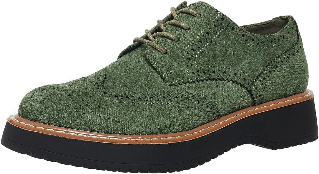 Women's Oxfords Classic Lace Up Vintage Round Toe Platform Casual Wingtip Brogues Low Heel Dress Shoes