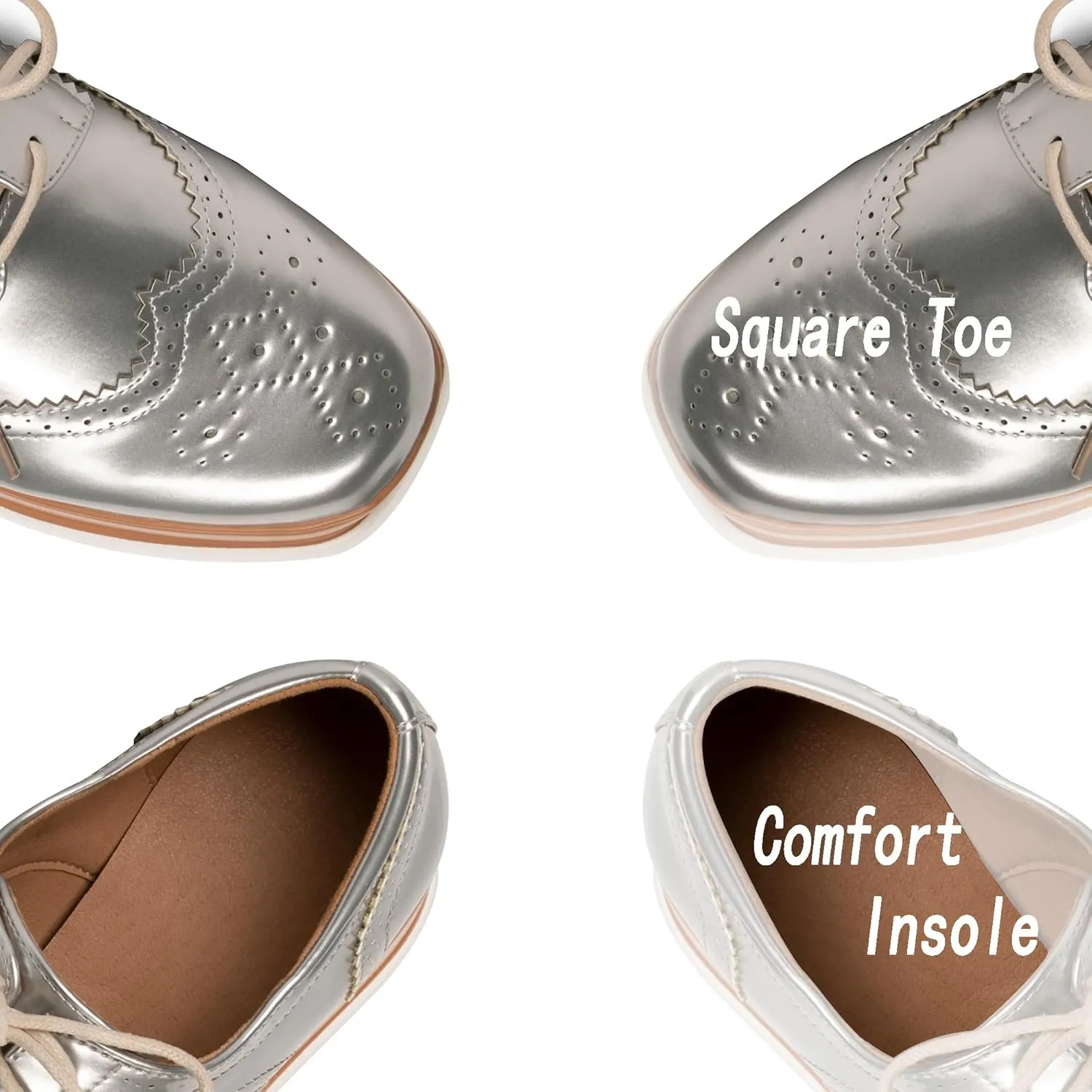 Women's Platform Oxford Shoes Classic Chunky Patent Leather PU Square Toe Wedges Casual Lace Up Sneakers