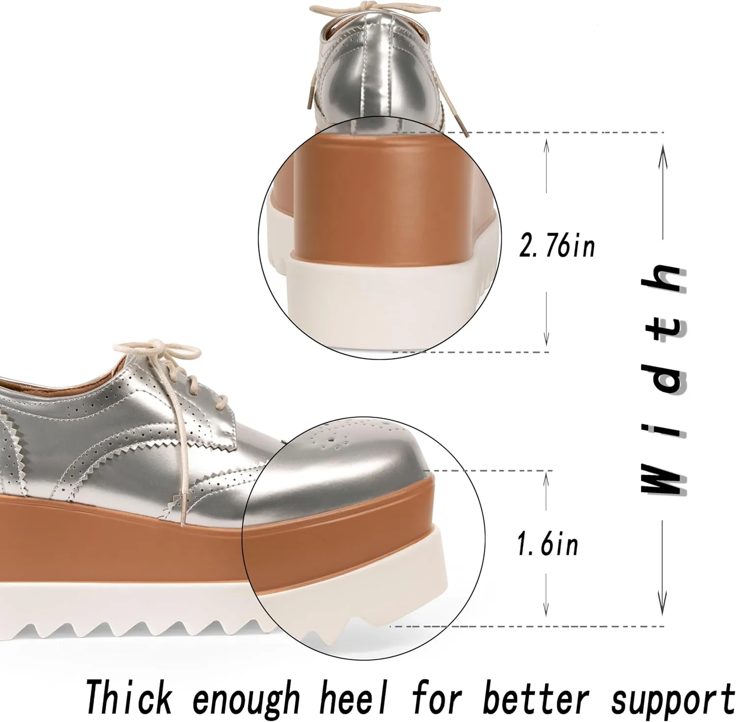 Women's Platform Oxford Shoes Classic Chunky Patent Leather PU Square Toe Wedges Casual Lace Up Sneakers