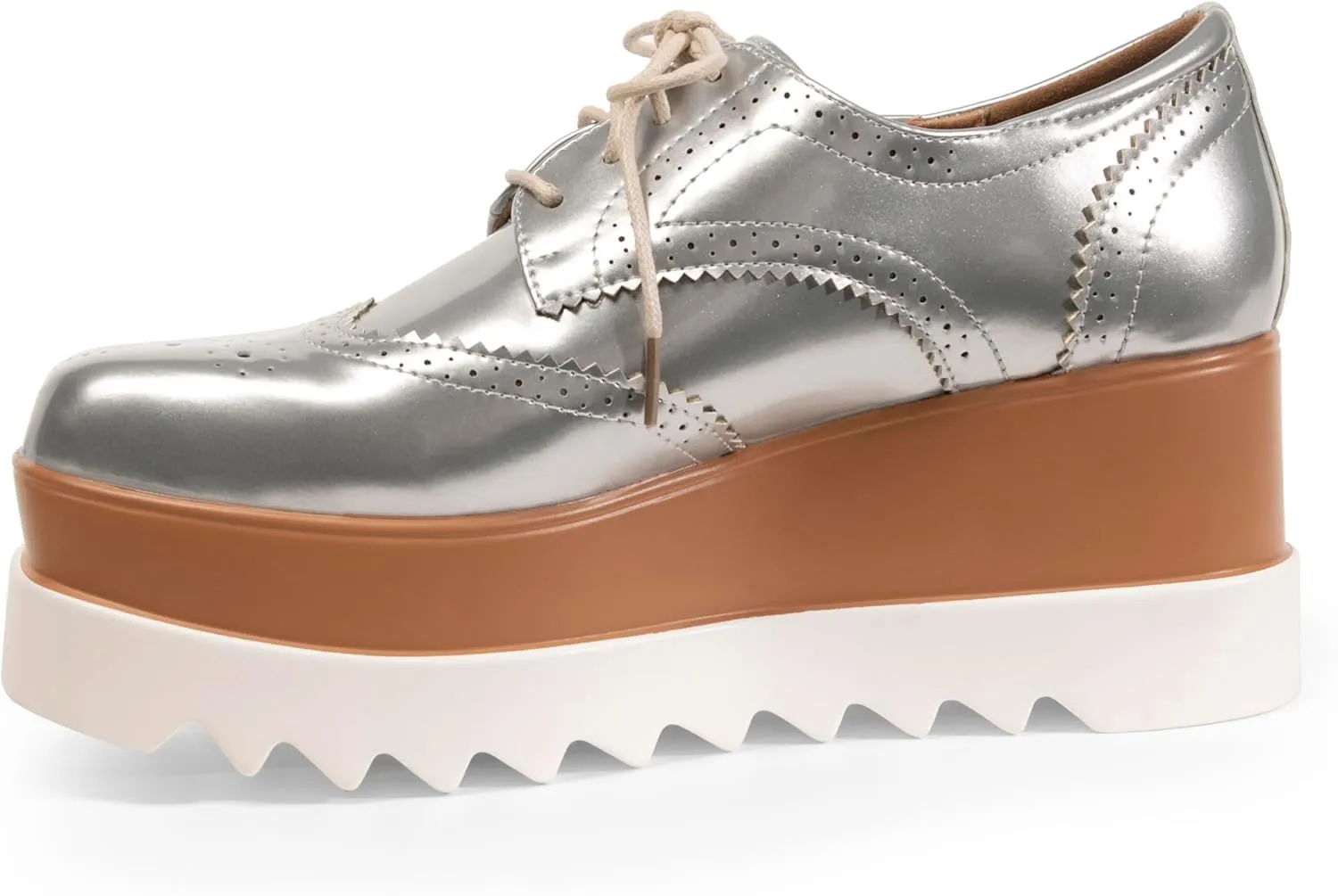 Women's Platform Oxford Shoes Classic Chunky Patent Leather PU Square Toe Wedges Casual Lace Up Sneakers