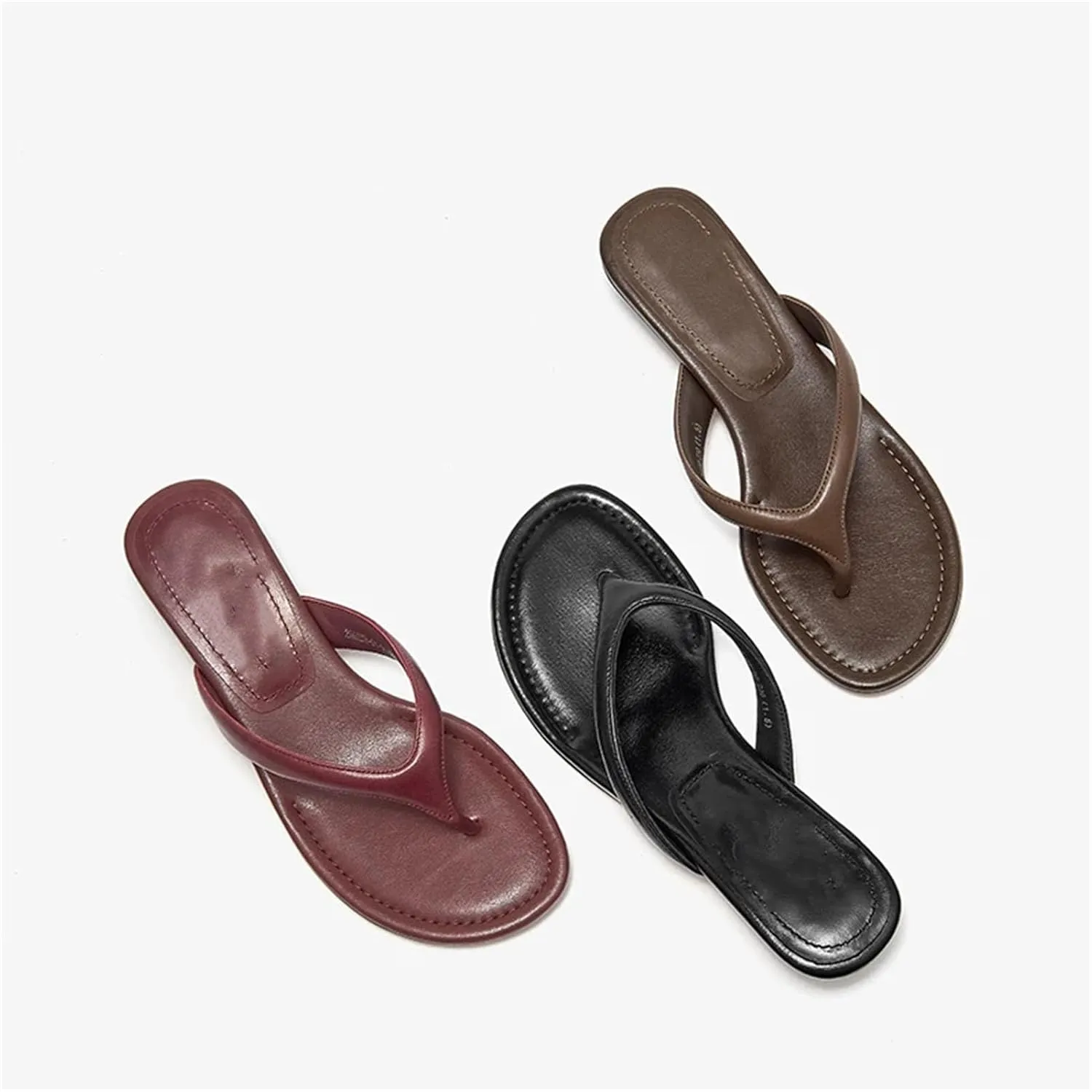 Women's Sheepskin Leather Flip Flops - T-Strap Open Toe Elevated Throwback-Inspired Flats