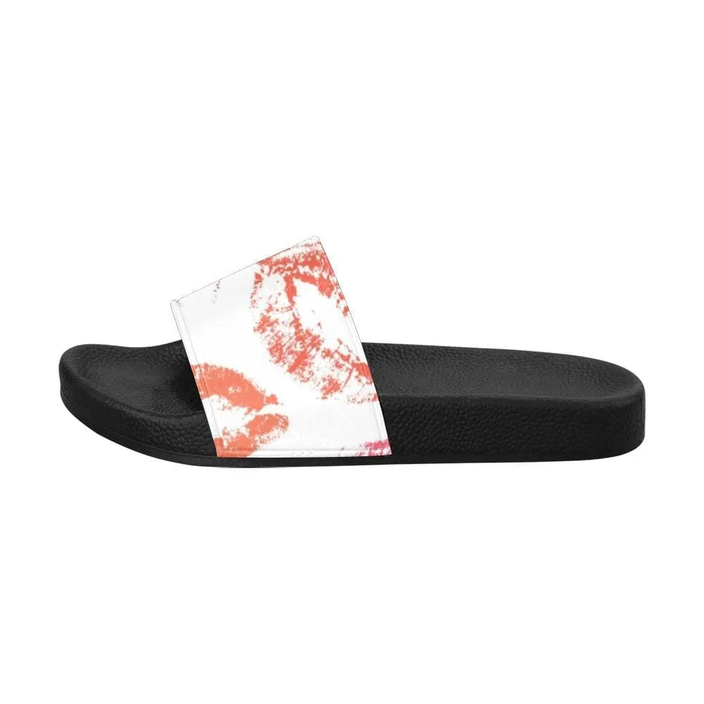 Womens Slides - Flip Flop Sandals - Lipstick Kiss Print by inQue.Style