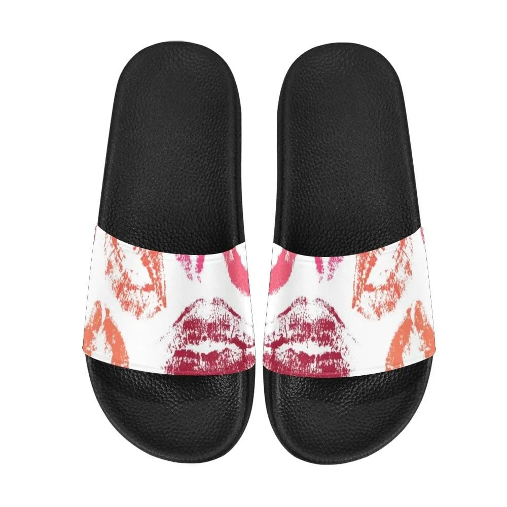 Womens Slides - Flip Flop Sandals - Lipstick Kiss Print by inQue.Style